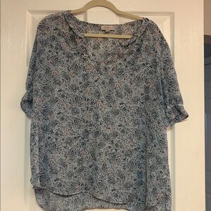 LOFT Blue and Pink Floral Top